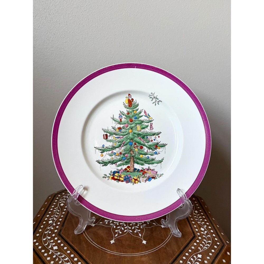 Vintage Spode Copeland Christmas Dinner Plate Magenta Rim England